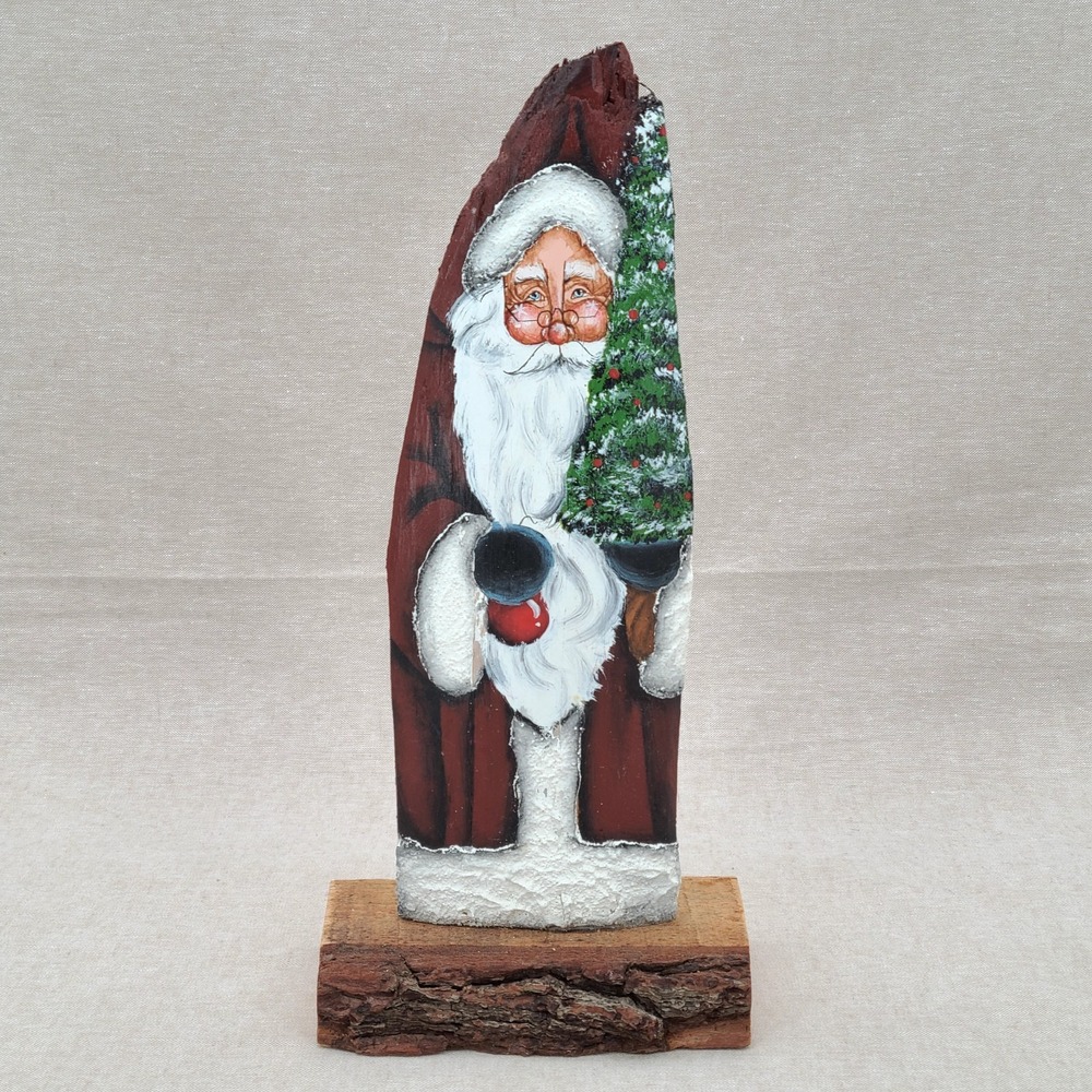 Hand Painted Wooden Santa Claus Folk Art Christmas Decor 12.5" Unsigned